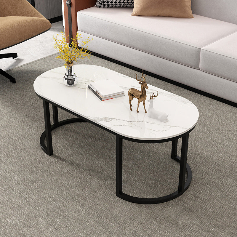 Oval Glam Stone Cocktail Table Standard Single Coffee Cocktail Table