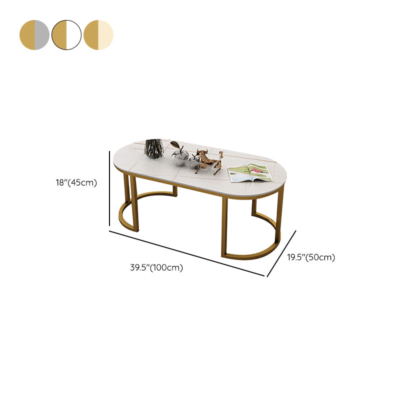 Glam Oval Stone Cocktail Table Standard Single Coffee Cocktail Table