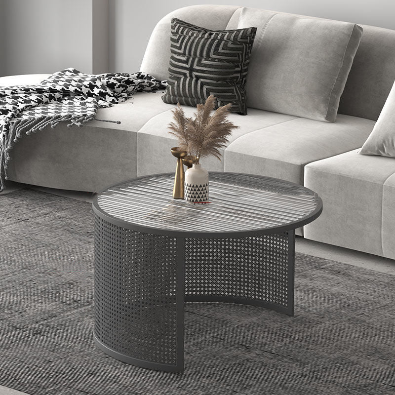 Tropical Round Frame Cocktail Table Glass Top Coffee Table Set