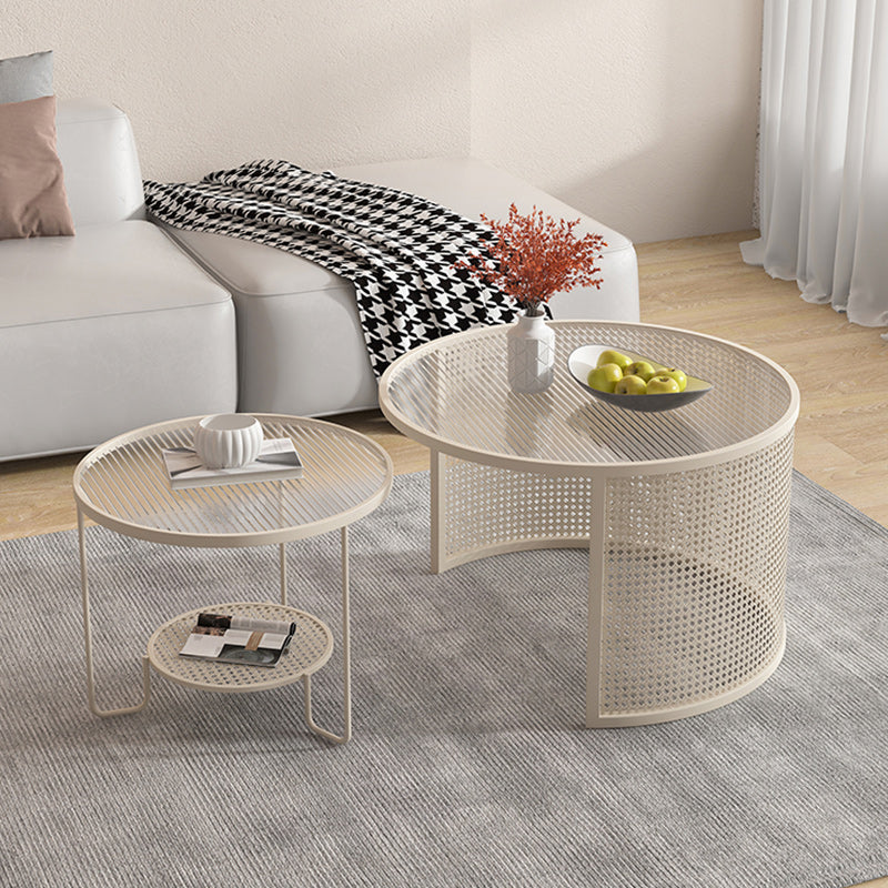 Tropical Round Frame Cocktail Table Glass Top Coffee Table Set