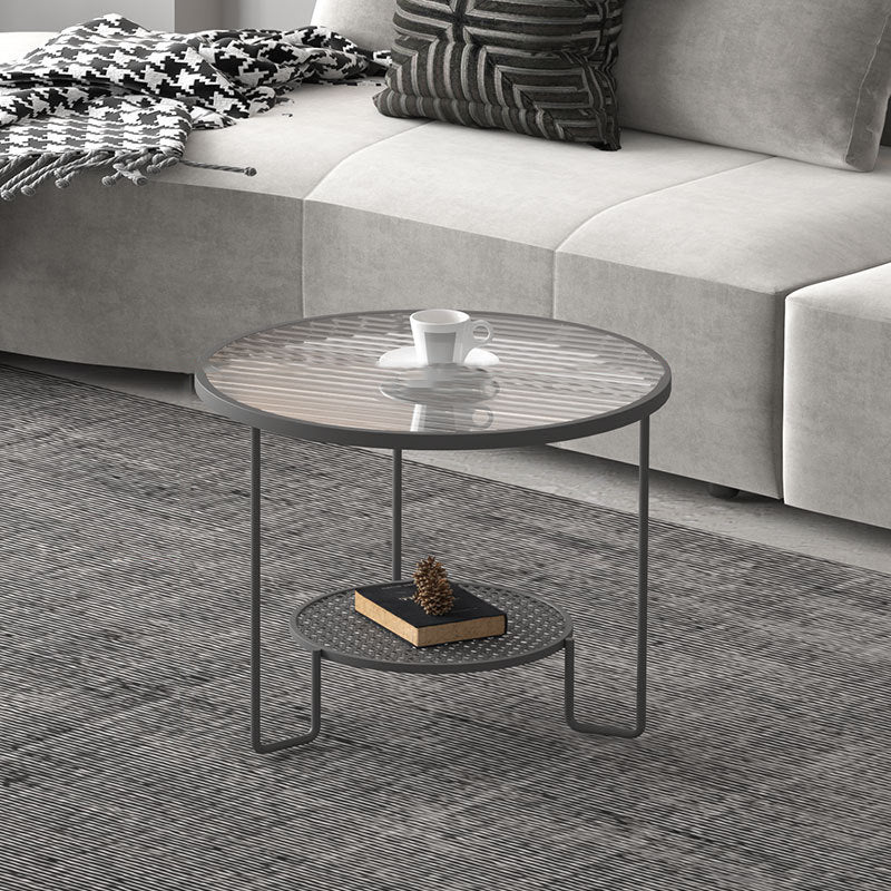 Tropical Round Frame Cocktail Table Glass Top Coffee Table Set