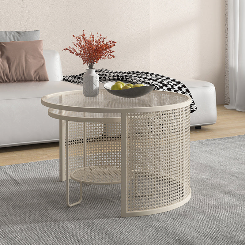 Tropical Round Frame Cocktail Table Glass Top Coffee Table Set