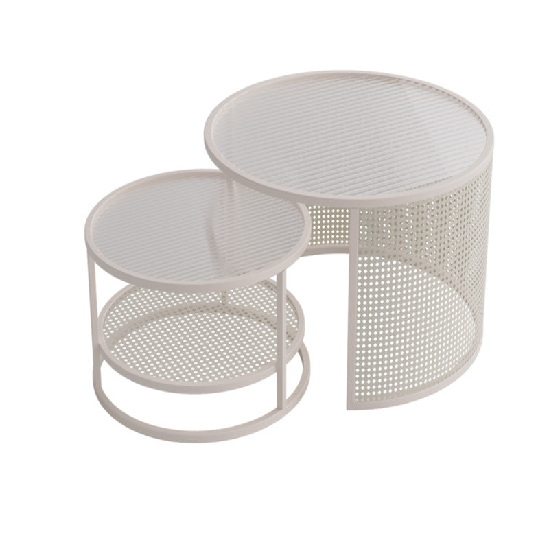 Tropical Round Frame Cocktail Table Glass Top Coffee Cocktail Table