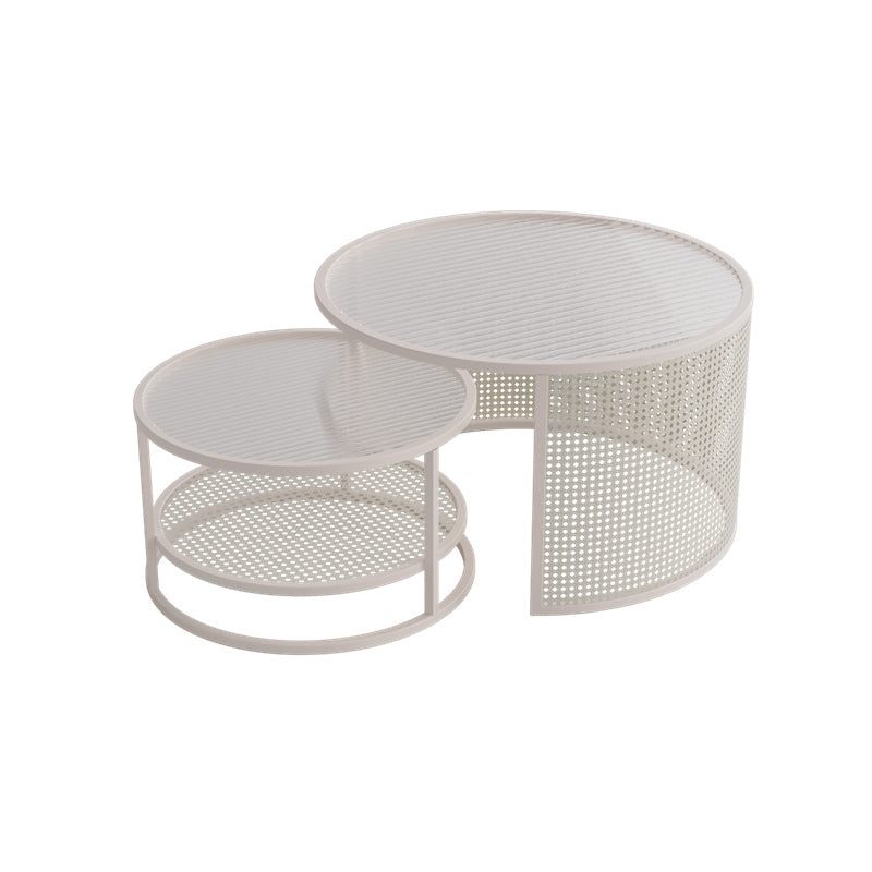 Tropical Round Frame Cocktail Table Glass Top Coffee Cocktail Table