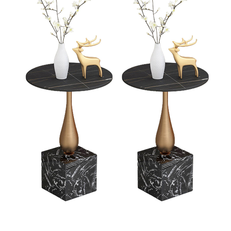 Modern 13.77" Wide End Table Round Stone Top Pedestal Side Table