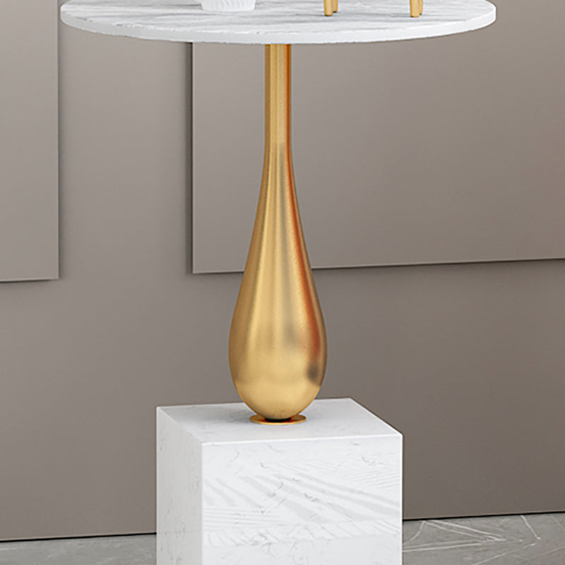 Modern 13.77" Wide End Table Round Stone Top Pedestal Side Table