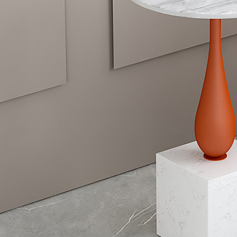 Modern 13.77" Wide End Table Round Stone Top Pedestal Side Table