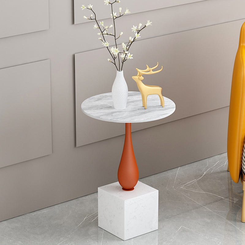 Modern 13.77" Wide End Table Round Stone Top Pedestal Side Table