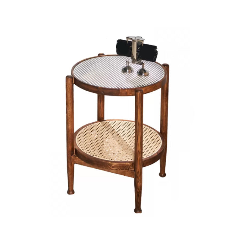 Tropical Round Cocktail Table Glass Top Coffee Cocktail Table with Storage