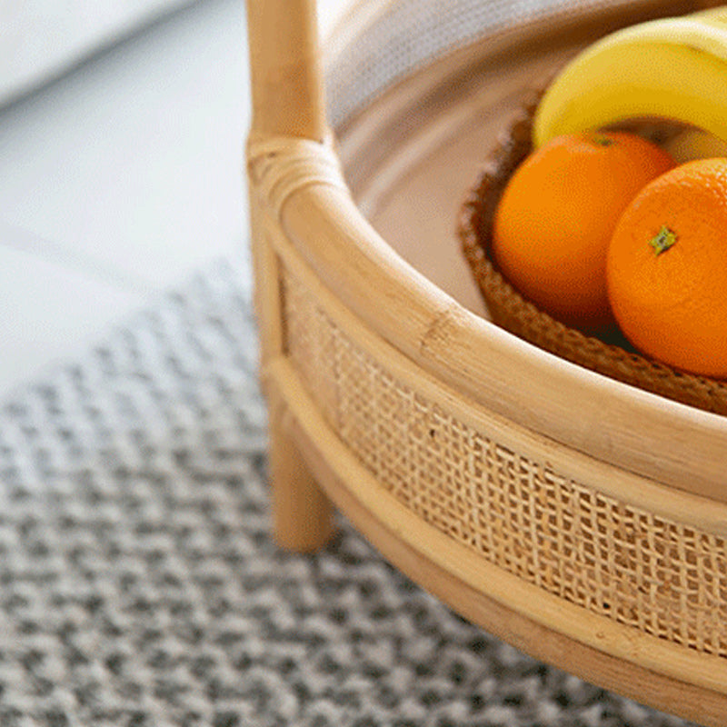 Tropical Round Cocktail Table Light Wood Coffee Cocktail Table with Storage