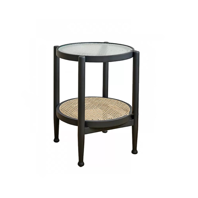 Tropical Round Cocktail Table Glass Top Coffee Cocktail Table with Shelf