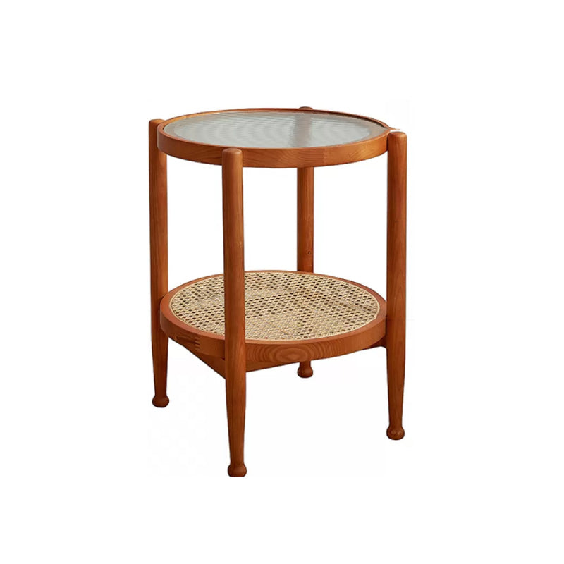 Tropical Round Cocktail Table Glass Top Coffee Cocktail Table with Shelf