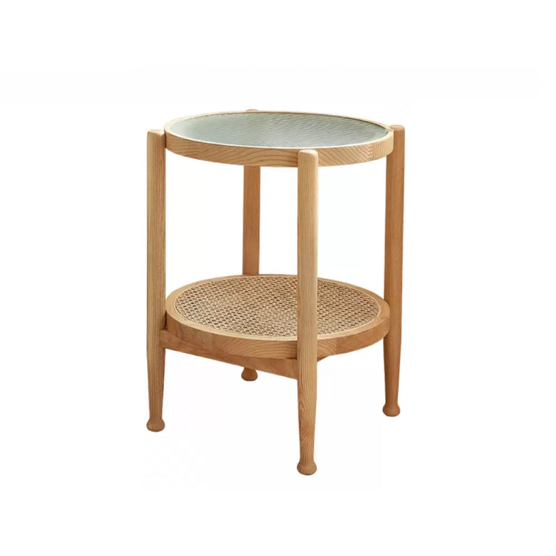 Tropical Round Cocktail Table Glass Top Coffee Cocktail Table with Shelf