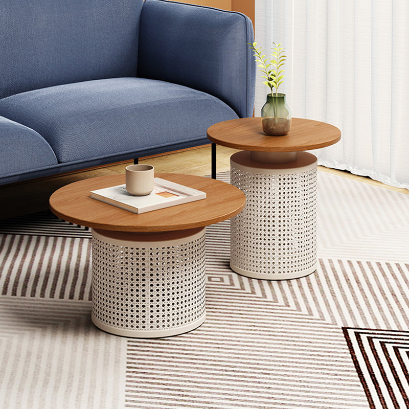 Contemporary Round Cocktail Table Slate Frame Coffee Cocktail Table