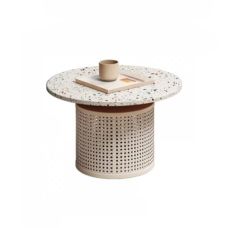 Contemporary Round Cocktail Table Slate Frame Coffee Cocktail Table