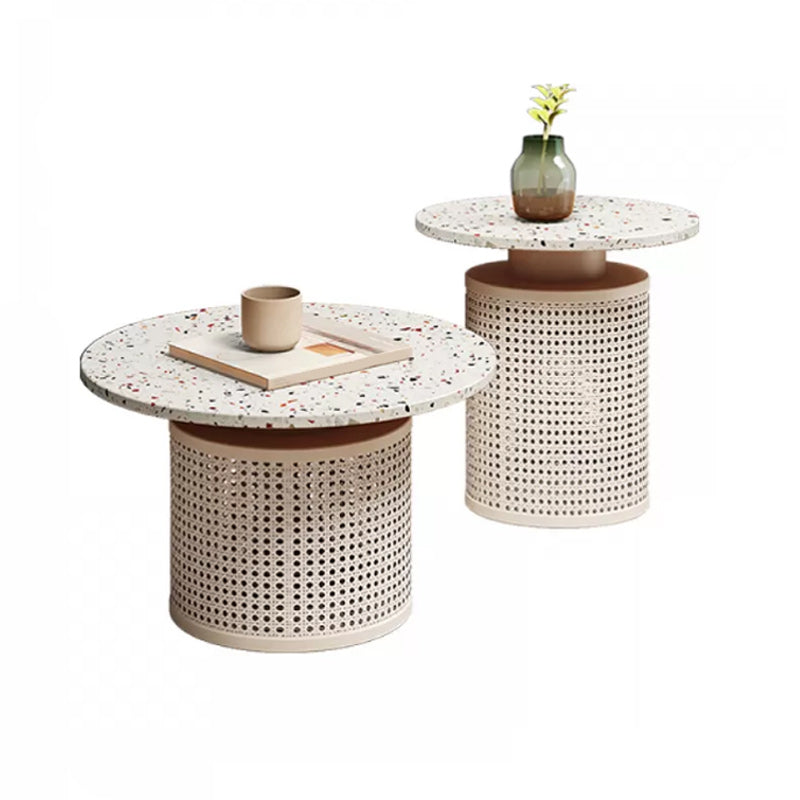 Contemporary Round Cocktail Table Slate Frame Coffee Cocktail Table