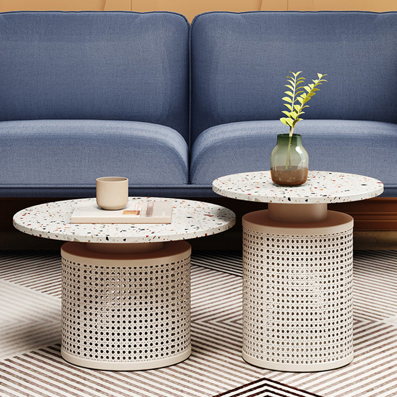 Contemporary Round Cocktail Table Slate Frame Coffee Cocktail Table