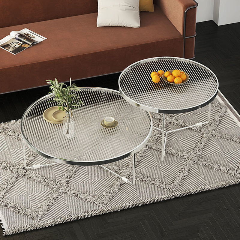 Modern Round Coffee Table Glass Top and Iron Coffee or End Table Cross Legs