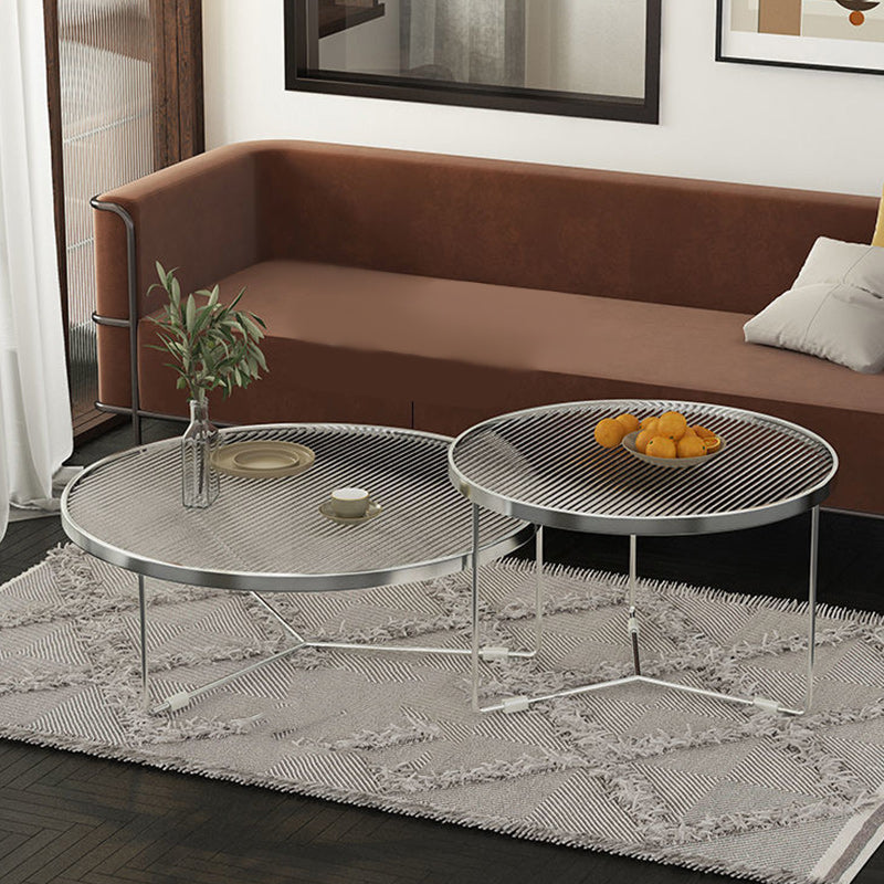 Modern Round Coffee Table Glass Top and Iron Coffee or End Table Cross Legs