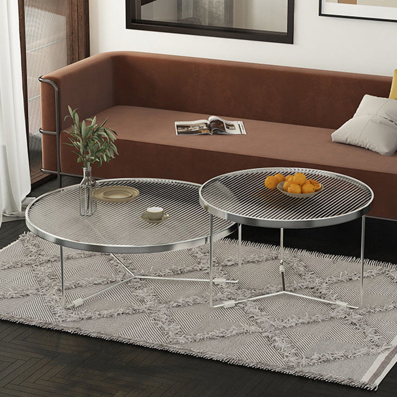 Modern Round Coffee Table Glass Top and Iron Coffee or End Table Cross Legs