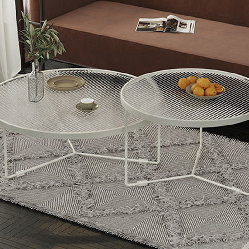 Modern Round Coffee Table Glass Top and Iron Coffee or End Table Cross Legs