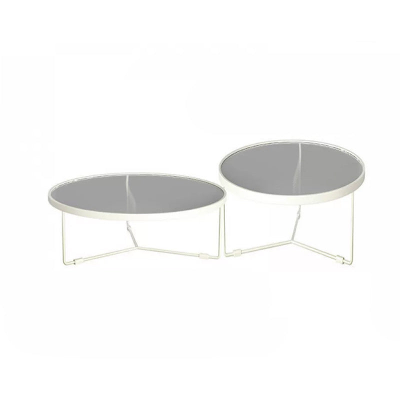 Modern Round Coffee Table Glass Top and Iron Coffee or End Table Cross Legs
