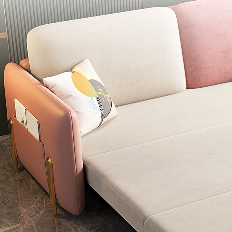 Glam Upholstered Sofa Bed Beige & Pink Sleeper with Storage Box