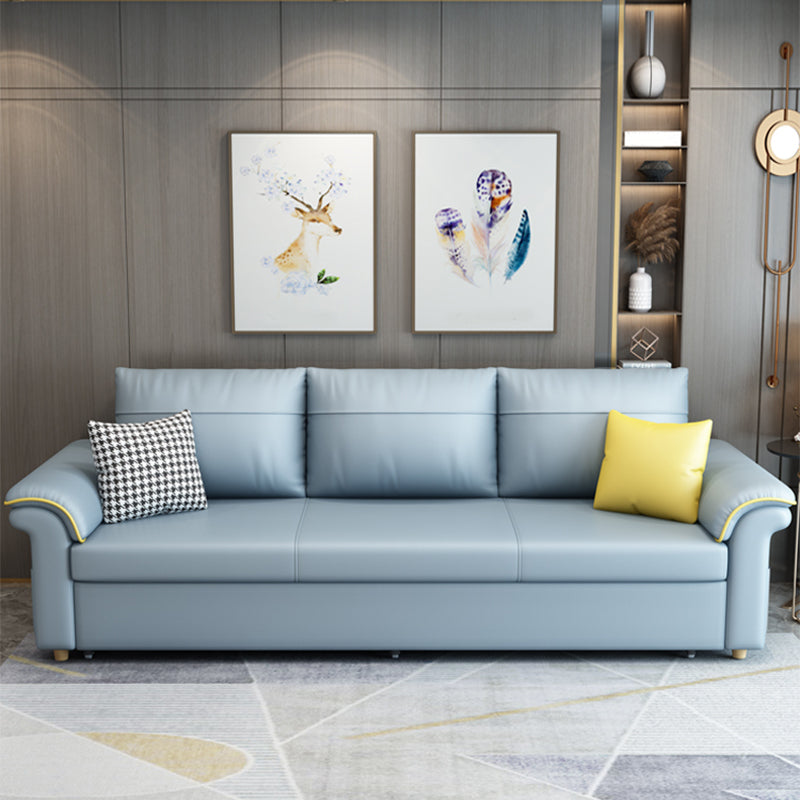 Blue Faux Leather Sleeper Sofa with Storage Scandinavian Sofa Bed