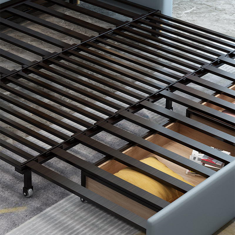 Blue Faux Leather Sleeper Sofa with Storage Scandinavian Sofa Bed