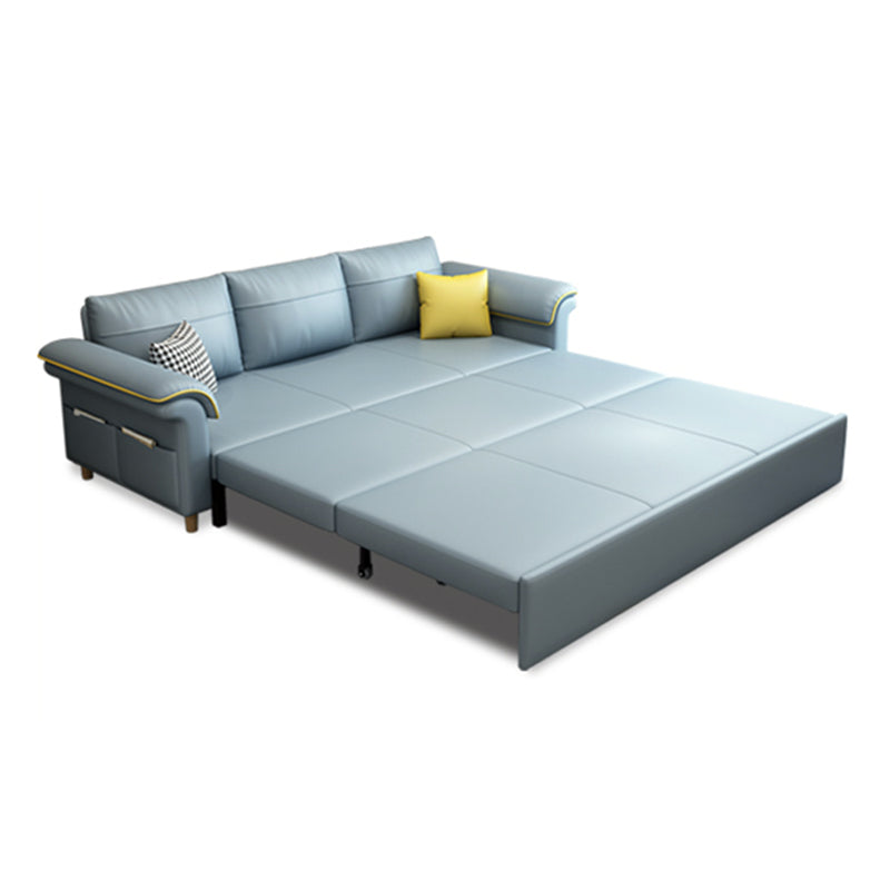 Blue Faux Leather Sleeper Sofa with Storage Scandinavian Sofa Bed