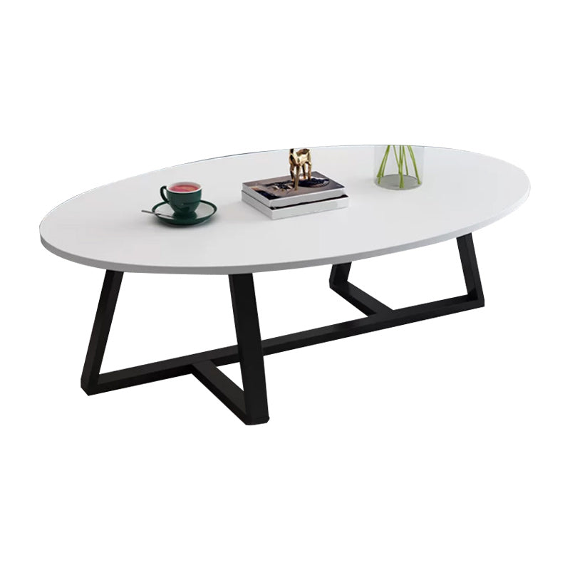 Modern Oval Coffee Table Wood and Steel Coffee Table Cross Legs