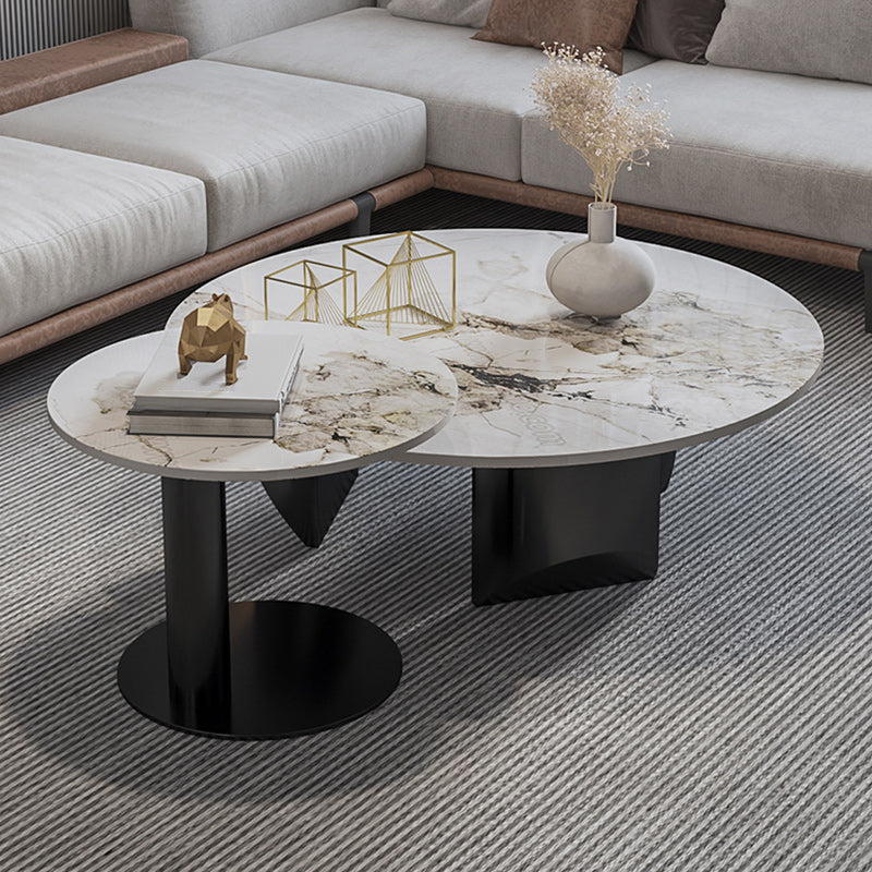 Contemporary Round Coffee or End Table Iron and Stone Coffee Table in Black and White