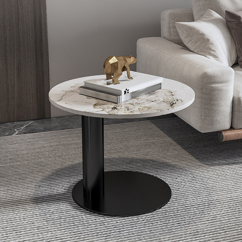 Contemporary Round Coffee or End Table Iron and Stone Coffee Table in Black and White
