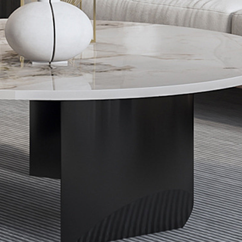 Contemporary Round Coffee or End Table Iron and Stone Coffee Table in Black and White