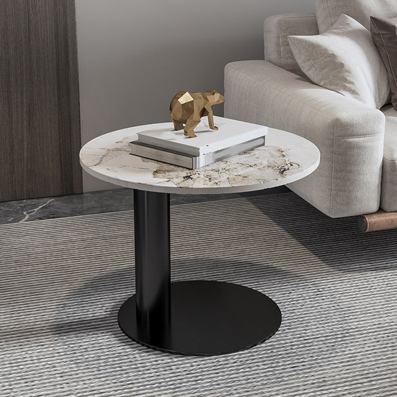 Contemporary Round Coffee or End Table Iron and Stone Coffee Table in Black and White