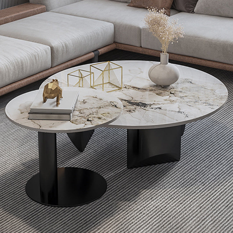 Contemporary Round Coffee or End Table Iron and Stone Coffee Table in Black and White