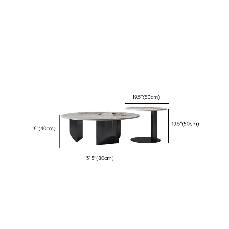 Contemporary Round Coffee or End Table Iron and Stone Coffee Table in Black and White