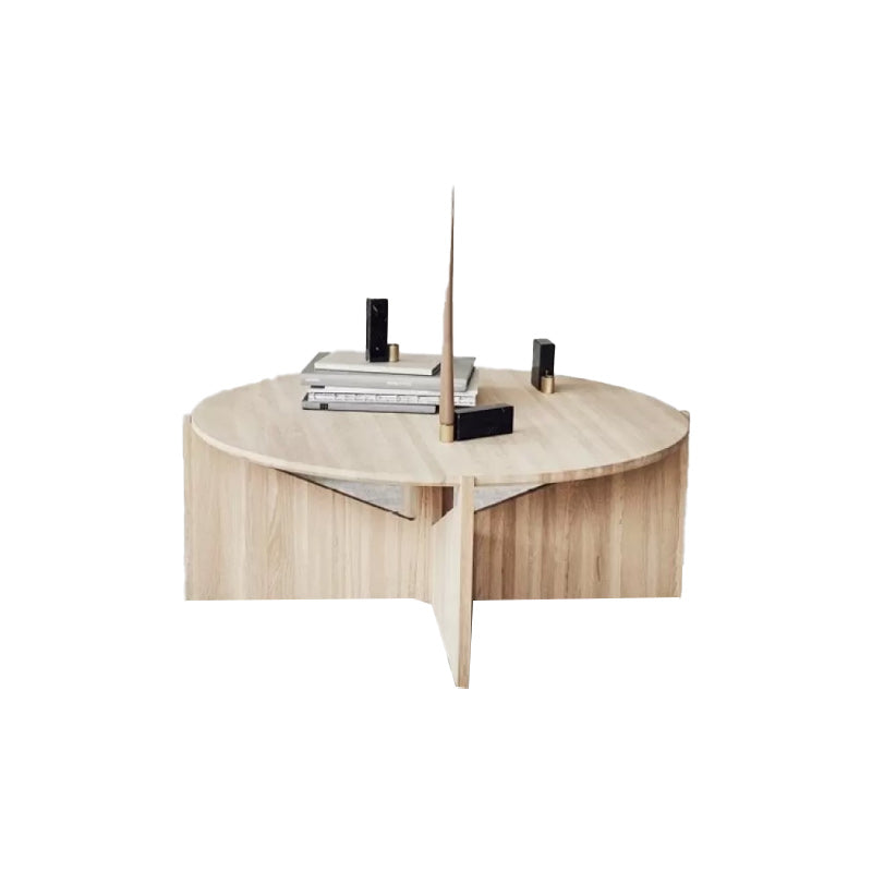 Solid Wood Coffee Table Contemporary Round Coffee or End Table in Black and Natural