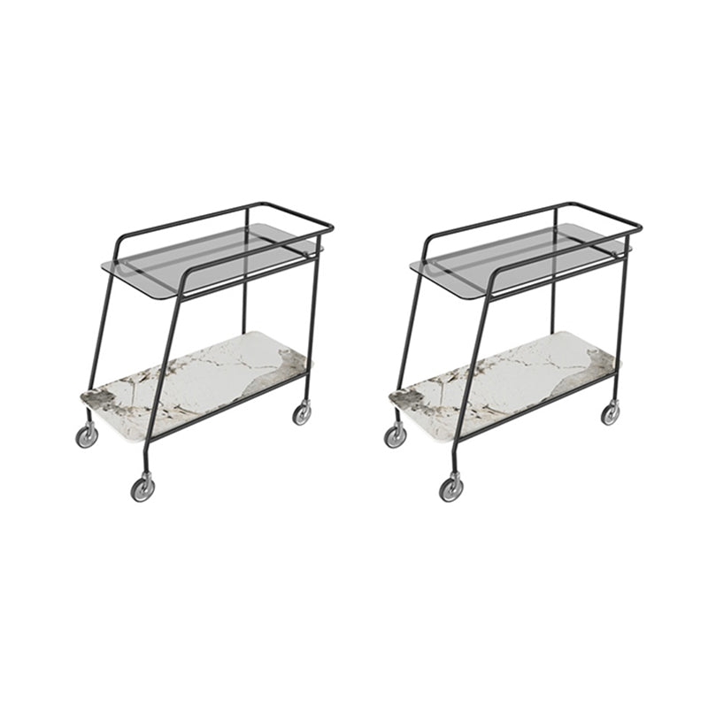 25.59" Tall Rectangle Glass Top Side Table Iron Base End Table with Shelf and Wheel