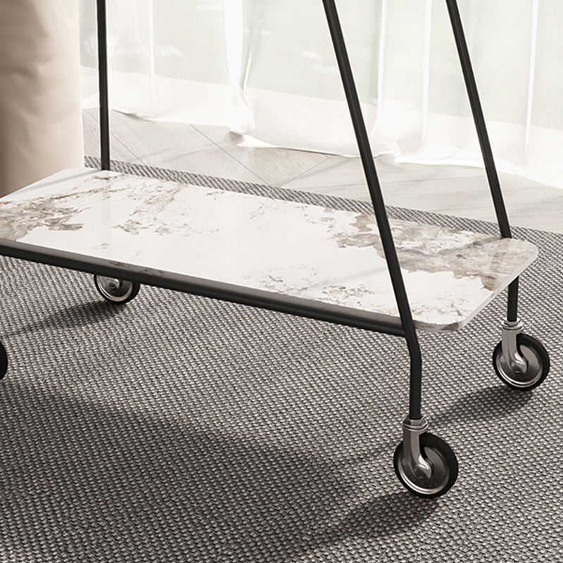 25.59" Tall Rectangle Glass Top Side Table Iron Base End Table with Shelf and Wheel