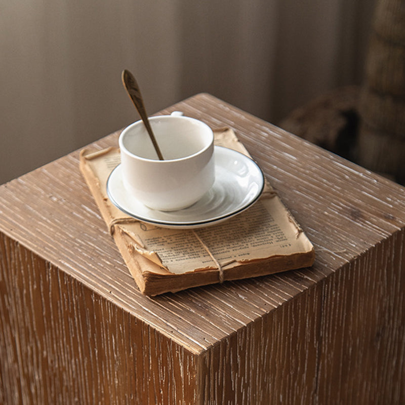 Distressed Wood Square End Table Set 11.8" W Block Sofa Side Accent Table