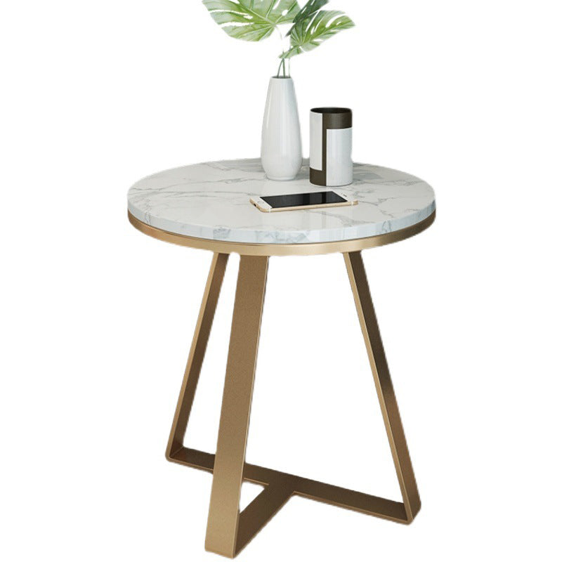 Round Marble End Table Set Glam Dia 19.7-In Sofa Side Accent Table