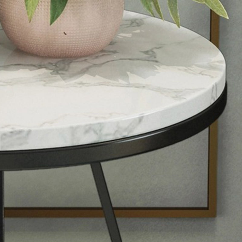 Round Marble End Table Set Glam Dia 19.7-In Sofa Side Accent Table