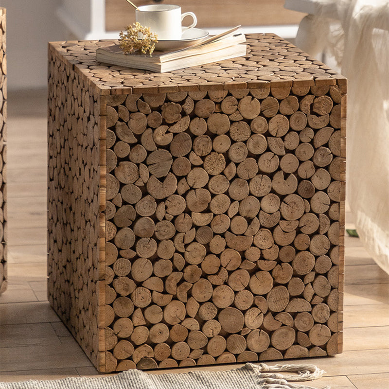 Country Style Square Side Table Natural Solid Wood End Table