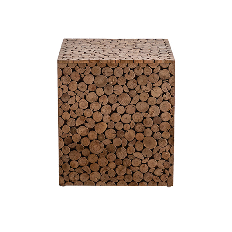 Country Style Square Side Table Natural Solid Wood End Table
