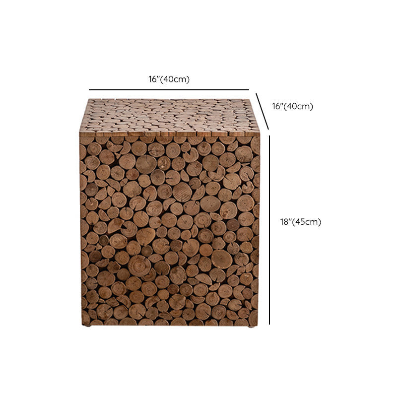 Country Style Square Side Table Natural Solid Wood End Table