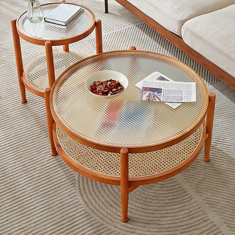 Tropical Round Cocktail Table Storage Solid Wood Coffee Table