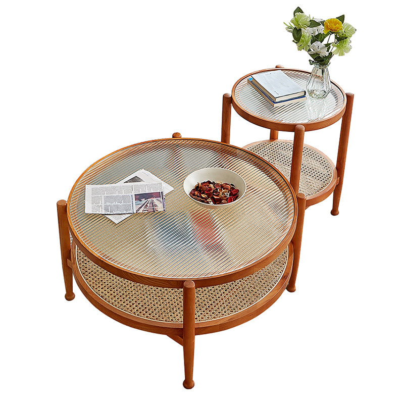 Tropical Round Cocktail Table Storage Solid Wood Coffee Table