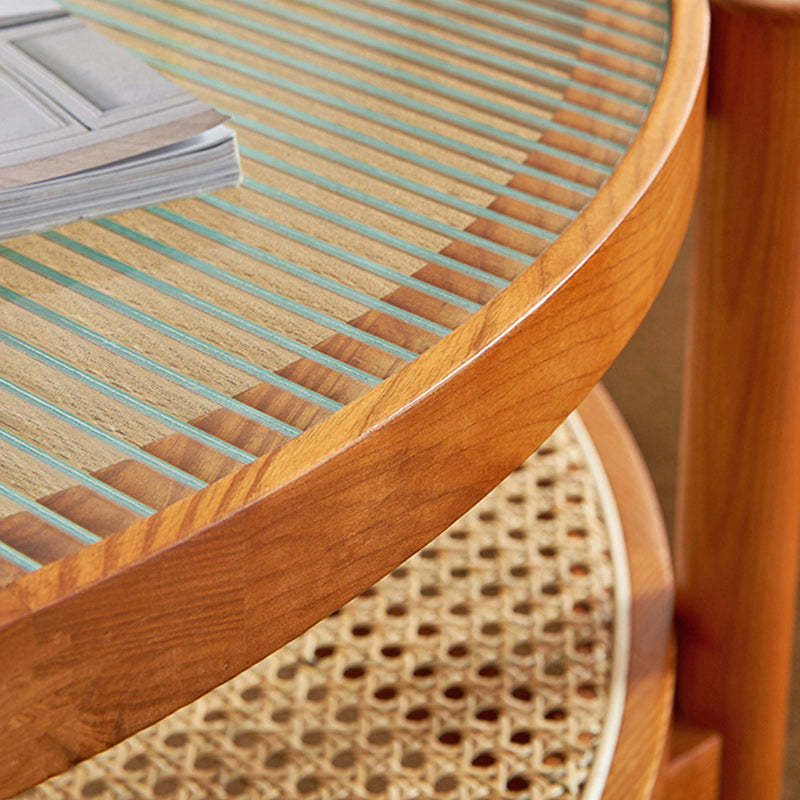 Tropical Round Cocktail Table Storage Solid Wood Coffee Table