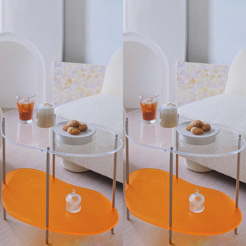 Modern Glass Side Table 4 Legs Double Tier Sofa Corner Table